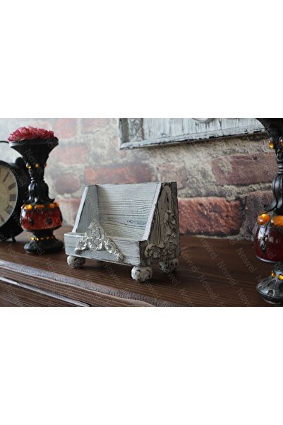Neiwel Vintage Liva Eskitme Beyaz Ahşap Stand Raf