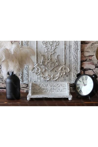 Neiwel Vintage Senna Eskitme Beyaz Ahşap Stand Raf