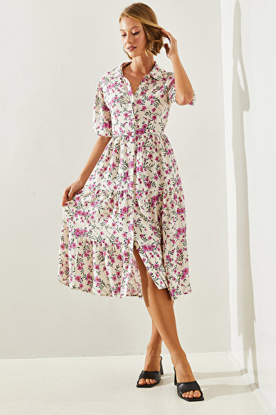 Bianco Lucci Γυναικείο φόρεμα βισκόζης - με γιακά και κουμπιά