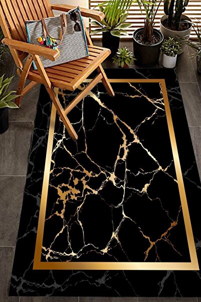 THEMODERNHANE Siyah Gold Mermer Desenli Halı