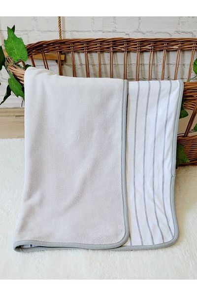 Alpar Tekstil Plush Welsoft Winter-Spring Double Sided Layered Girl-Boy Baby Blanket White-grey/striped
