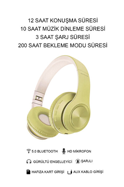 EgeOnline Kablosuz Bluetooth Kulaküstü Kulaklık Mikrofonlu Şarjlı 8D Sorround