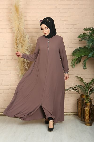 Tuğralı Tesettür Νέα σεζόν Dark Rose Dried Zippered Mevlana Ferace - Ολόσωμο Μουσουλμανικό Ρούχα