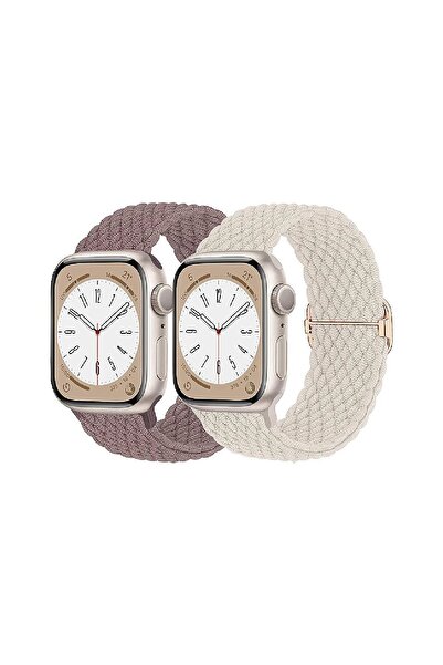 mimtec Apple Watch Uyumlu 38mm 40mm 41mm 2 ADET SET 1/2/3/4/5/6/se/7/8/9 Kordon Loop Örgülü Kordon