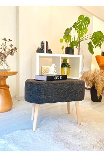 WEBPANYA Gürgen Ham Ahşap Rengi Ahşap Ayak Keten Kumaş Oval Puf Bench