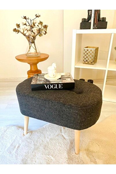 WEBPANYA Gürgen Ham Ahşap Rengi Ahşap Ayak Keten Kumaş Oval Puf Bench