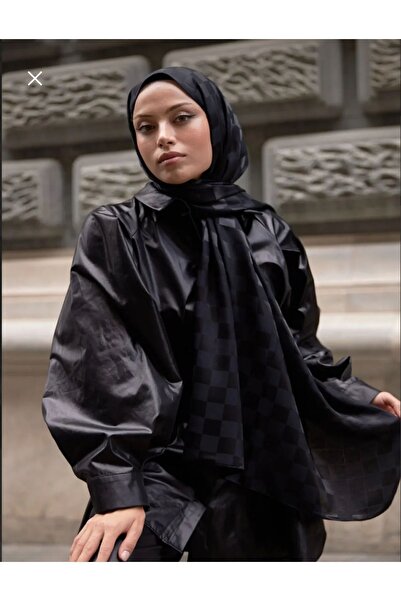 MİS İPEK Dama Desen Siyah Pamuk Jakar Şal