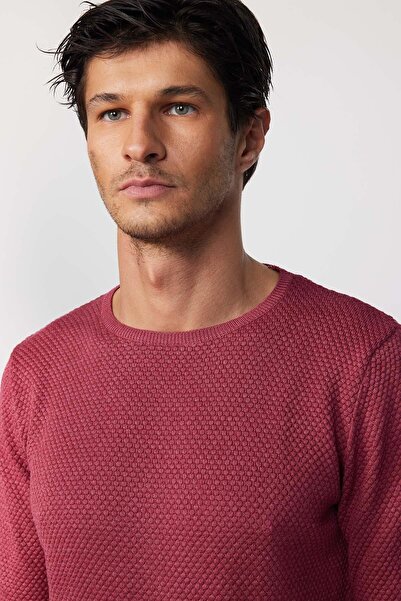Tudors Чоловічий светр з вузькою горловиною з бджолиним візерунком бордовий светр з вузькою горловиною з бджолиним візерунком