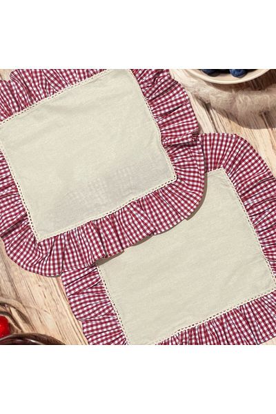 Erba kreasyon American Service - 100% Natural Cotton, Linen Gingham Patterned Laced Supla