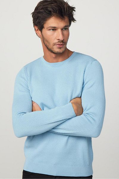 Tudors Slim Fit Crew Gât Fagure Model Albastru Bărbați Standard Fit Regular Fit Tricot Pulover