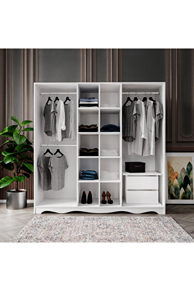 WENCE Free 6 Kapaklı 2 Çekmeceli Country Modüler Gardırop, Elbise Dolabı - Tamamı 1. Kalite Mdf