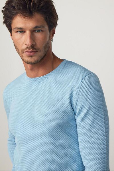Tudors Slim Fit Crew Gât Fagure Model Albastru Bărbați Standard Fit Regular Fit Tricot Pulover