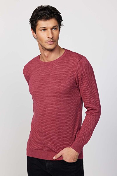 Tudors Чоловічий светр з вузькою горловиною з бджолиним візерунком бордовий светр з вузькою горловиною з бджолиним візерунком