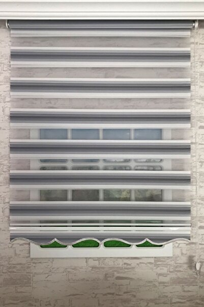 Genel Markalar Lüks Gri Geçişli Piliseli Zebra Perde Etek Dilimli