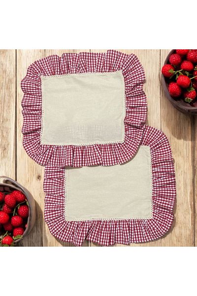 Erba kreasyon American Service - 100% Natural Cotton, Linen Gingham Patterned Laced Supla