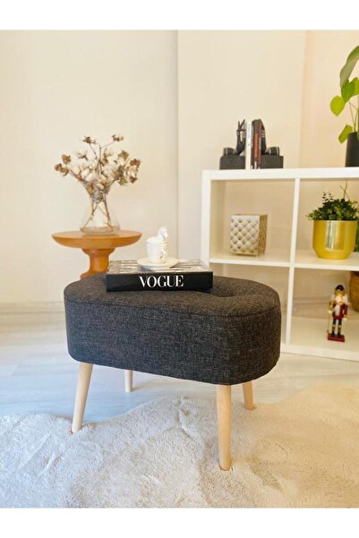 WEBPANYA Gürgen Ham Ahşap Rengi Ahşap Ayak Keten Kumaş Oval Puf Bench