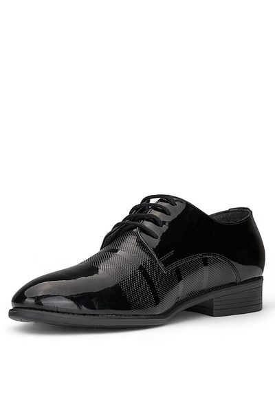 İmerShoes Pantofi pentru bărbați din piele lăcuită neagră - Mire, talpă zimțată, cusut detaliat - E-576