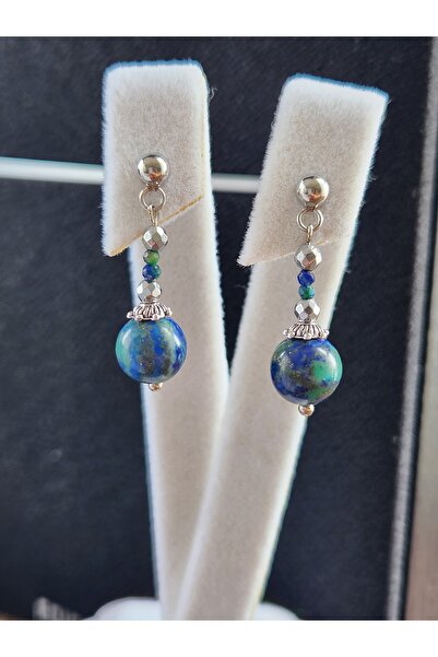 Home Natural Stone Azurite Stone Dangle Steel Earrings