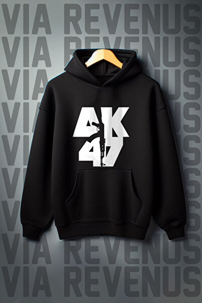 Vordevia Cămașă supradimensionată cu glugă cu imprimeu AK47 - Buzunar cangur, raster cu 3 fire