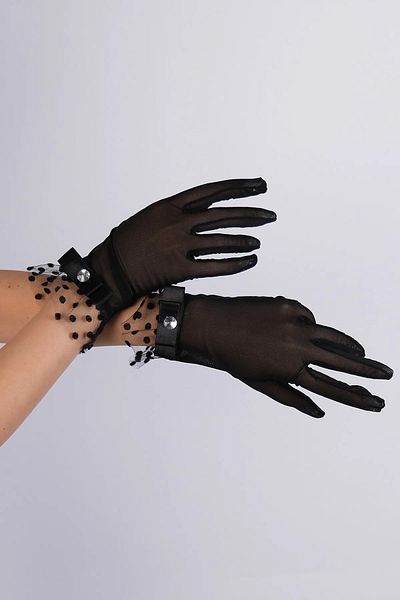 Hayalperest boncuk Black Polka Dot Short Bridal Gloves - Stylish Ankle Length Costume