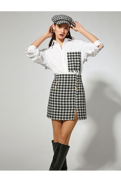 Koton Tweed Mini Skirt with Gold Metal Buttons
