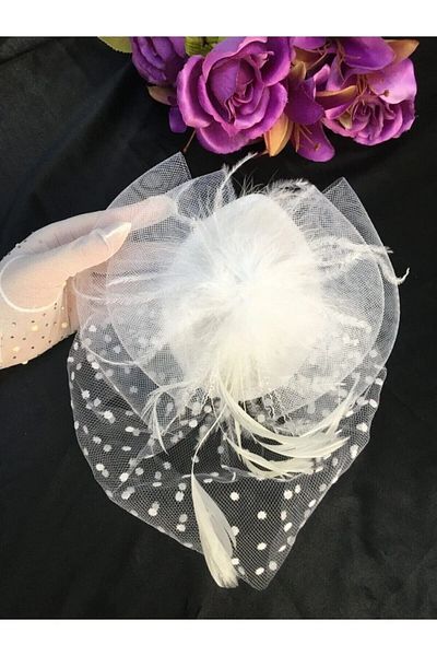 Limelia Bridal Hat - White Polka Dot Voilet