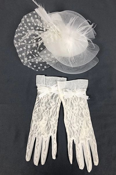 Limelia Polka Dot Bridal Gloves - Wedding Cap and Lace Detail