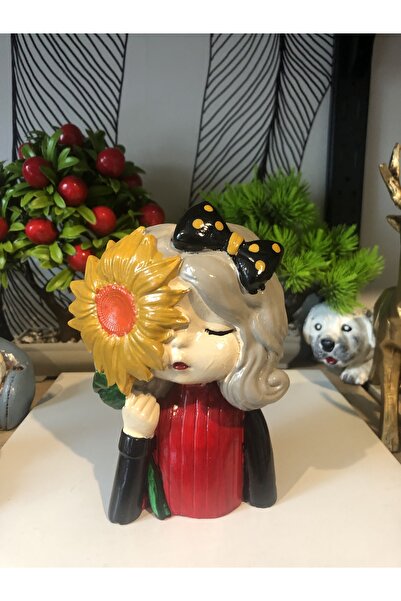 Atak Hediyelik Dekoratif papatyalı kız biblo kalemlik polyester