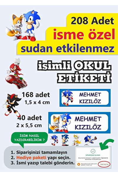 LİPYOS Okul Etiketi Kalem Defter Etiketi Kişiye Özel İsim Yazılabilen Etiket 208 Parça