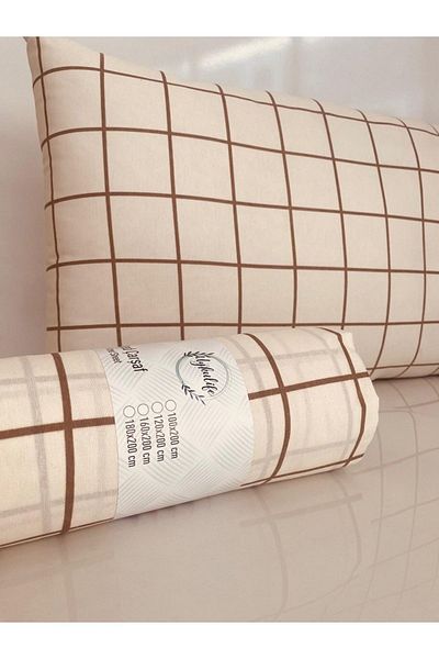 uykulife home collection Σετ σεντόνια Sleepylife Milk Coffee καρό μονό σεντόνι