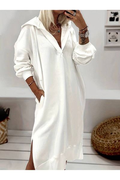 Machetta Plus Size V-neck Hooded Women's Dress / Tunic
