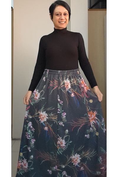 Mertcan Butik Φορεμένη πλεκτή φούστα από ατσάλι 6 τεμαχίων με καπνιστό λουλουδάτο σχέδιο όλες τις εποχές