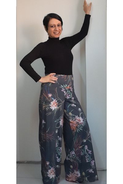 Mertcan Butik Smoked patterned elastic waist wide leg steel knitted pants skirt