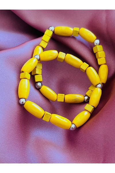 COCOSH TAKI Wooden Beaded Yellow Multi Combination Design Elastic Bracelet