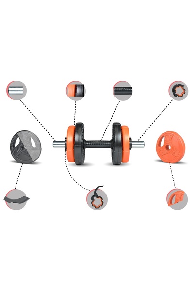 ECG Ecgspor 11 kg Grip Plate Dumbbell Set-(10kg plates +2bar)