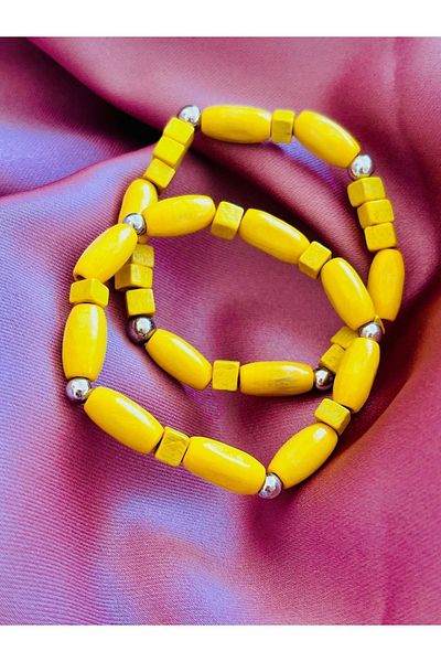 COCOSH TAKI Wooden Beaded Yellow Multi Combination Design Elastic Bracelet