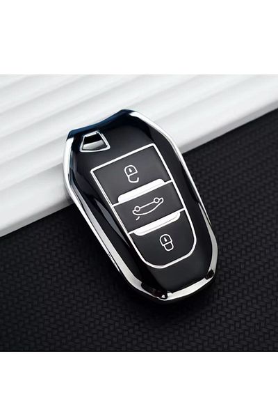 ŞENYILDIZ AKSESUAR Key Protection Case Compatible with Fiat Doblo 2023+ Black/Chrome Keyless Stealing