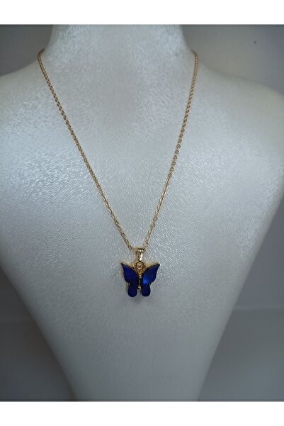 BIJUTERI Mavi Taşlı kelebek kolye