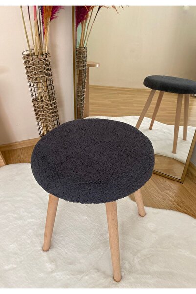 Bounteous Ahşap Ayak Dekoratif Peluş Puf Tabure