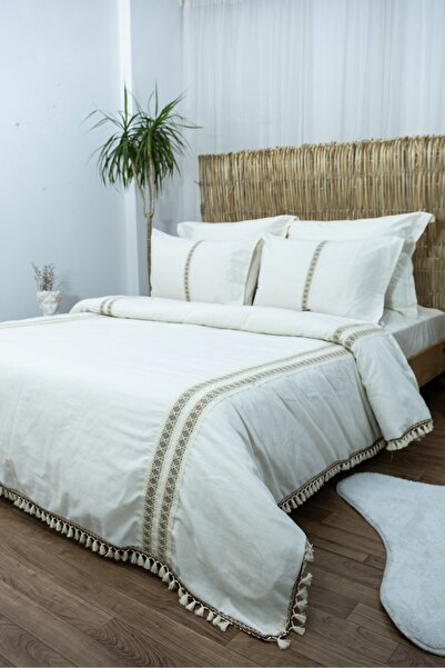 NDC HOME Authentic Double Duvet Cover Set with Raw Brown Lace