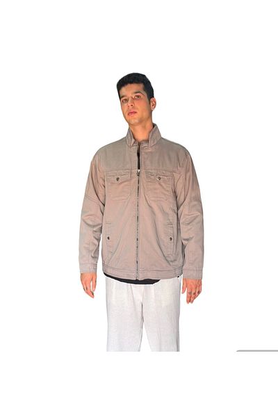 DYNAMO Men's Gray Color 100% Cotton Gabardine - Prevailing Collar and Zippered Spring Jacket 8006