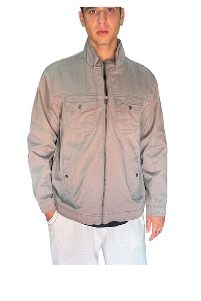 DYNAMO Men's Gray Color 100% Cotton Gabardine - Prevailing Collar and Zippered Spring Jacket 8006