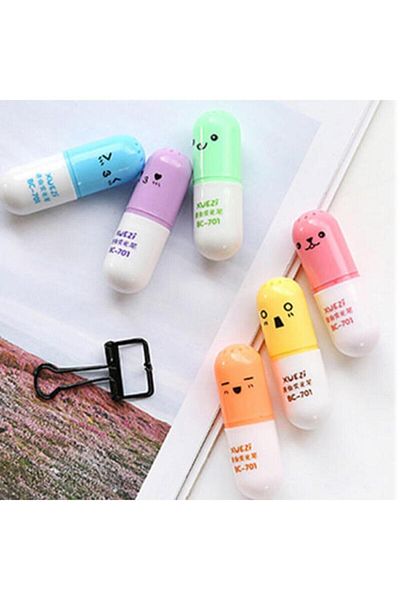 Jane 6 Color Highlighter Pen Set in Mini Pill Shape