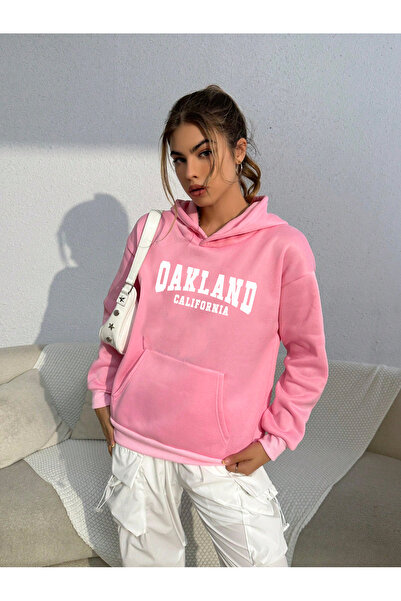 khufu سويت شيرت بقلنسوة مطبوع باللون الوردي للجنسين من أوكلاند