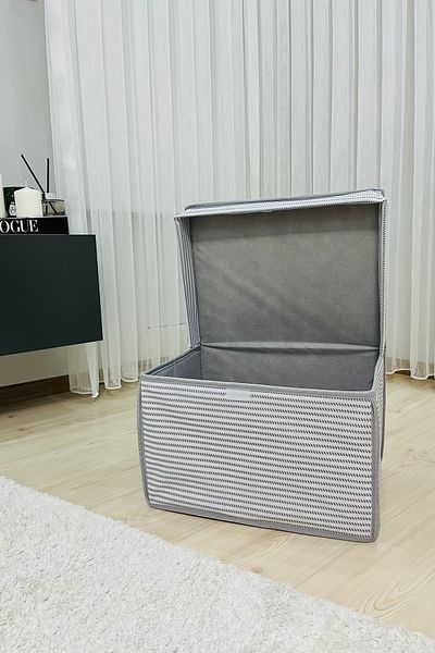 VAYBE 3 PCS MINI Multi-Purpose Storage Box Storage Bag Toy Box, Organizer Gray Line Pattern 30x40x25