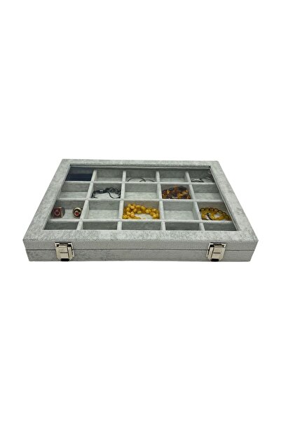 kutuveaksesuar Jewelry Box 20 Compartments Suede Gray Fabric Covering