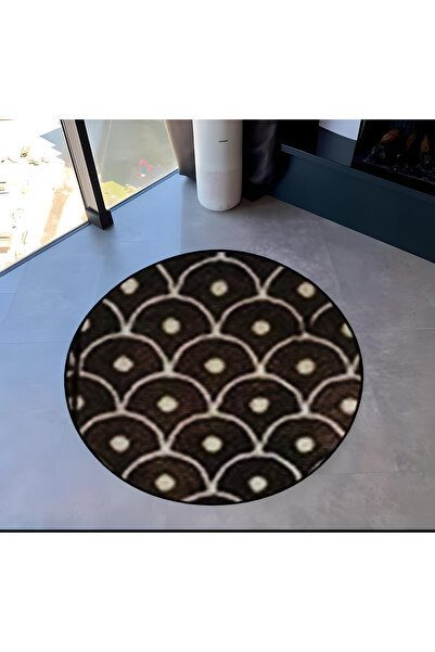Rugs Modern Halı Dark Coffee Theme Geometric Patterned Round Woven Base Moder...