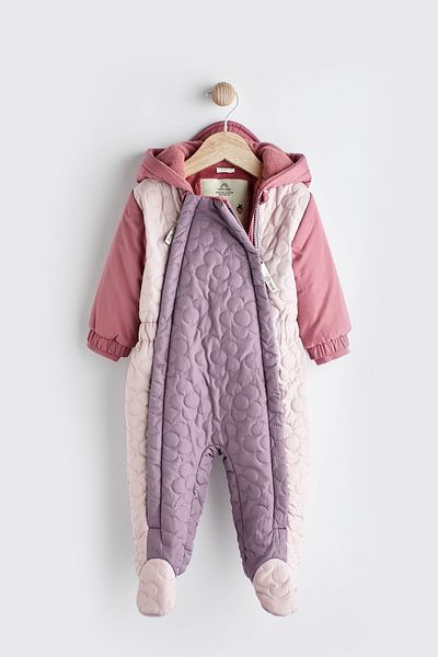 Next Baby Lilac Purple Color Blocked Fleece Lined Quilted Astronaut Jumpsuit