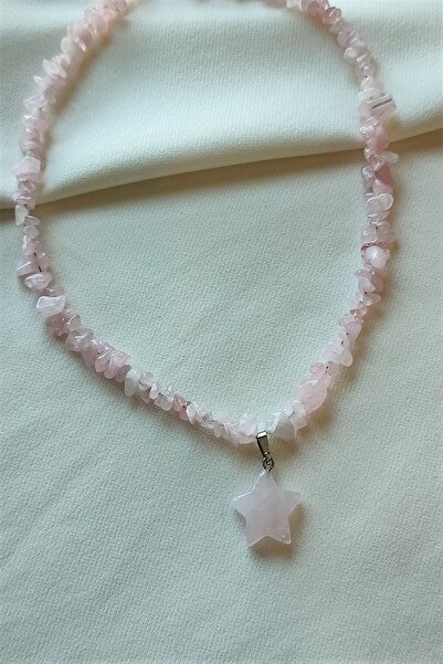 badeaccessories Sertifikalı Pembe Kuvars Yıldız Kırıktaş Doğaltaş Kolye