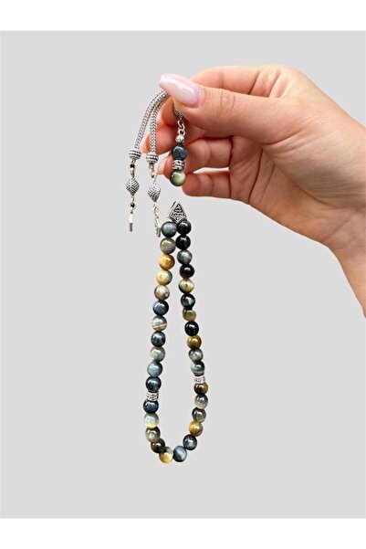 Asya Gems 8 mm Globe Cut Blue Tiger Eye Natural Stone Rosary
